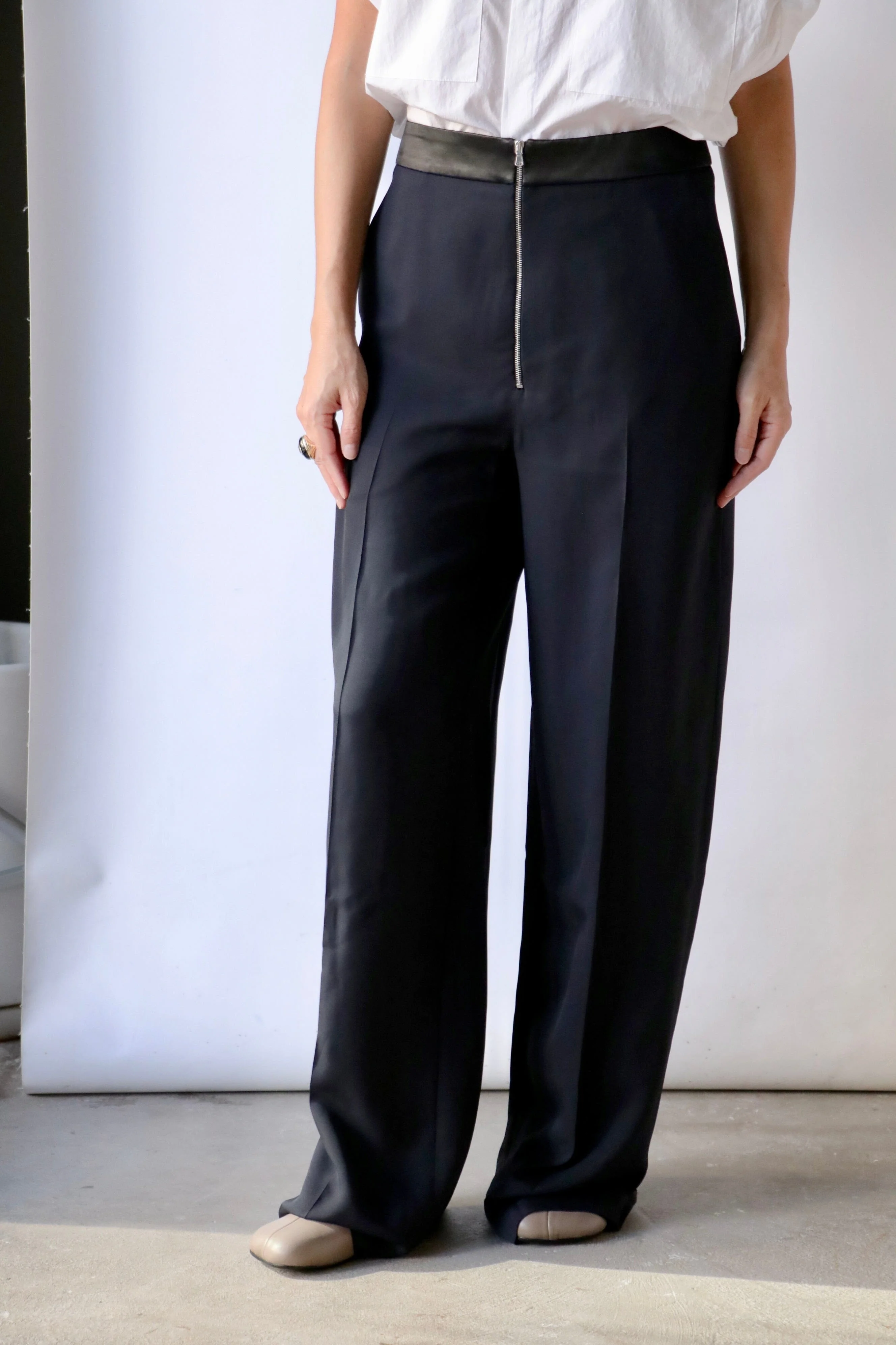 Gauchere  Zip Front Trousers in Midnight/Black - Image 4