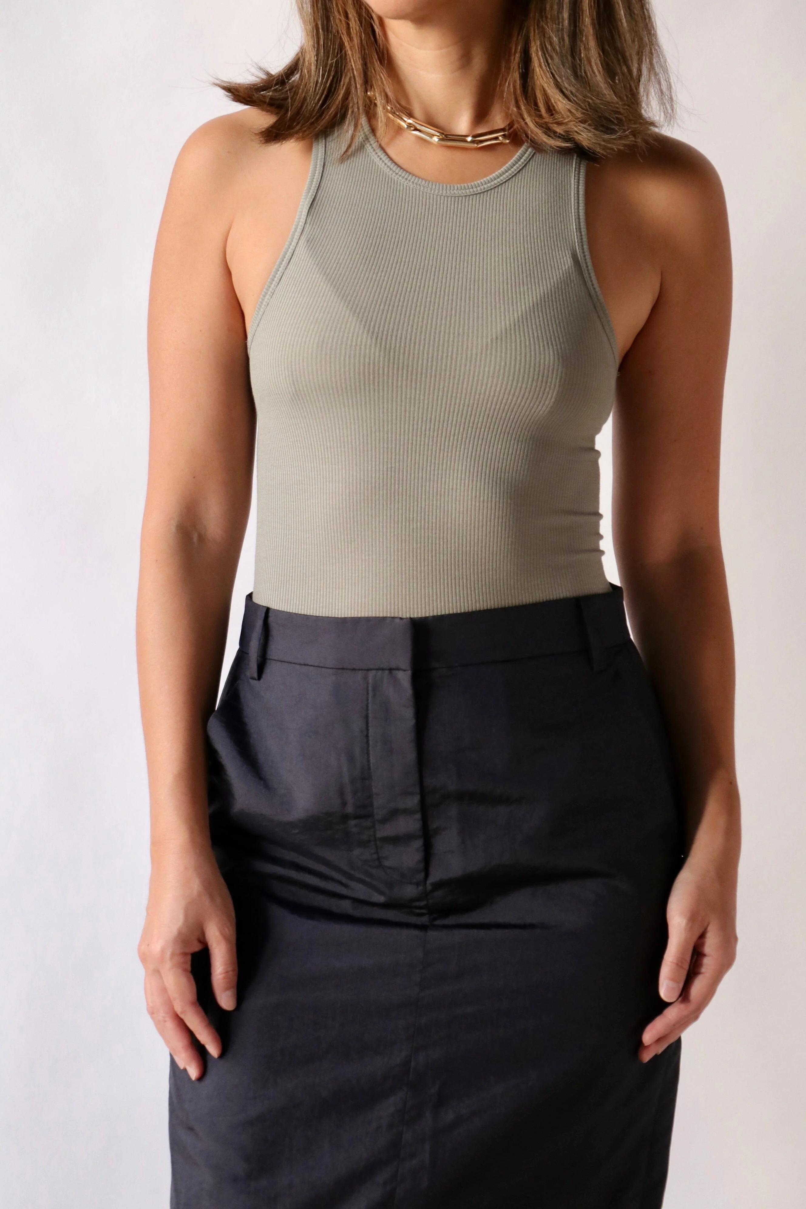 Tibi Circular Fine Rib T-Shirt Tank in Pumice Grey - Image 4