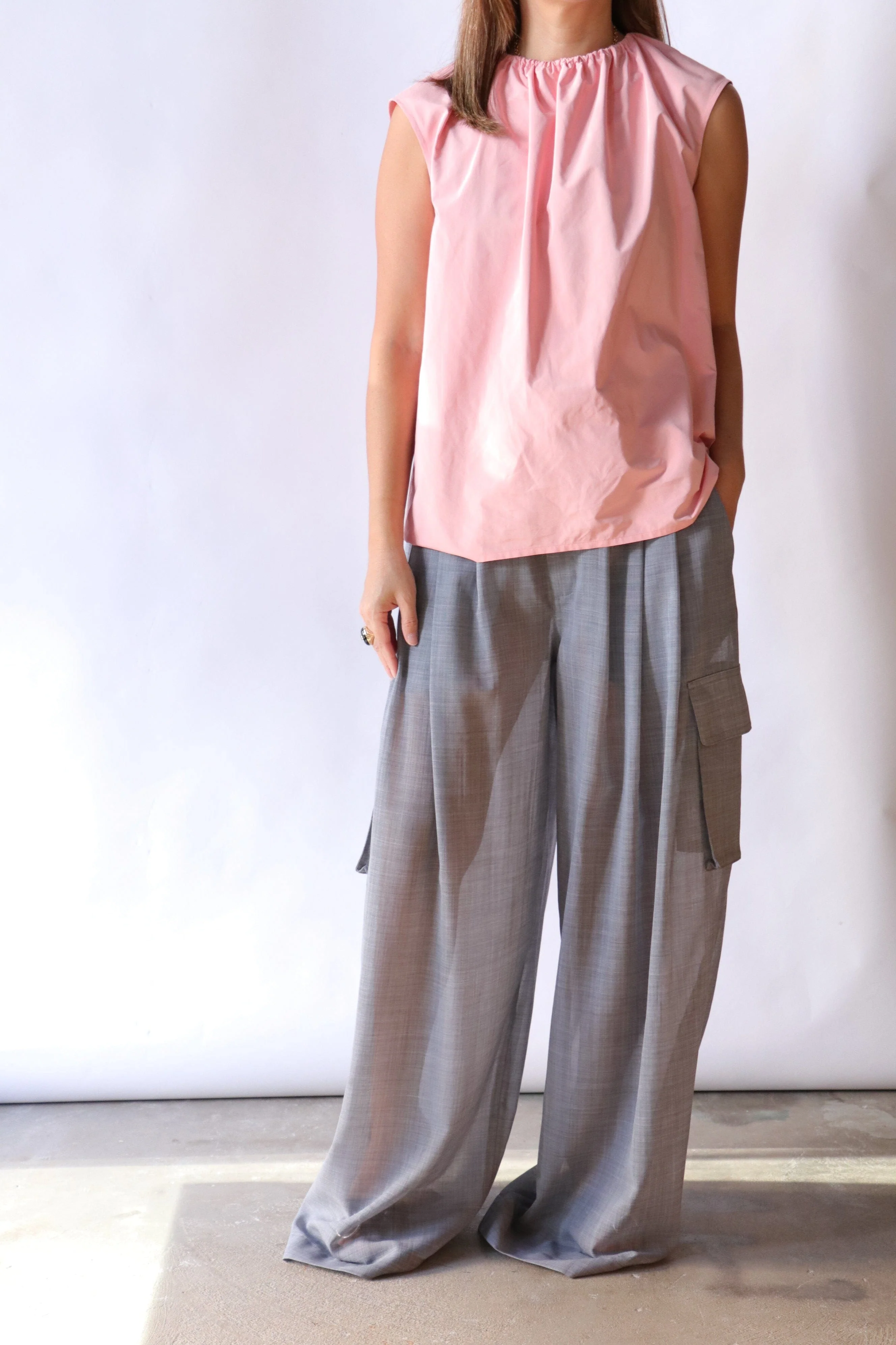 Tibi Nylon Shirred Neck Top in Pink - Image 3
