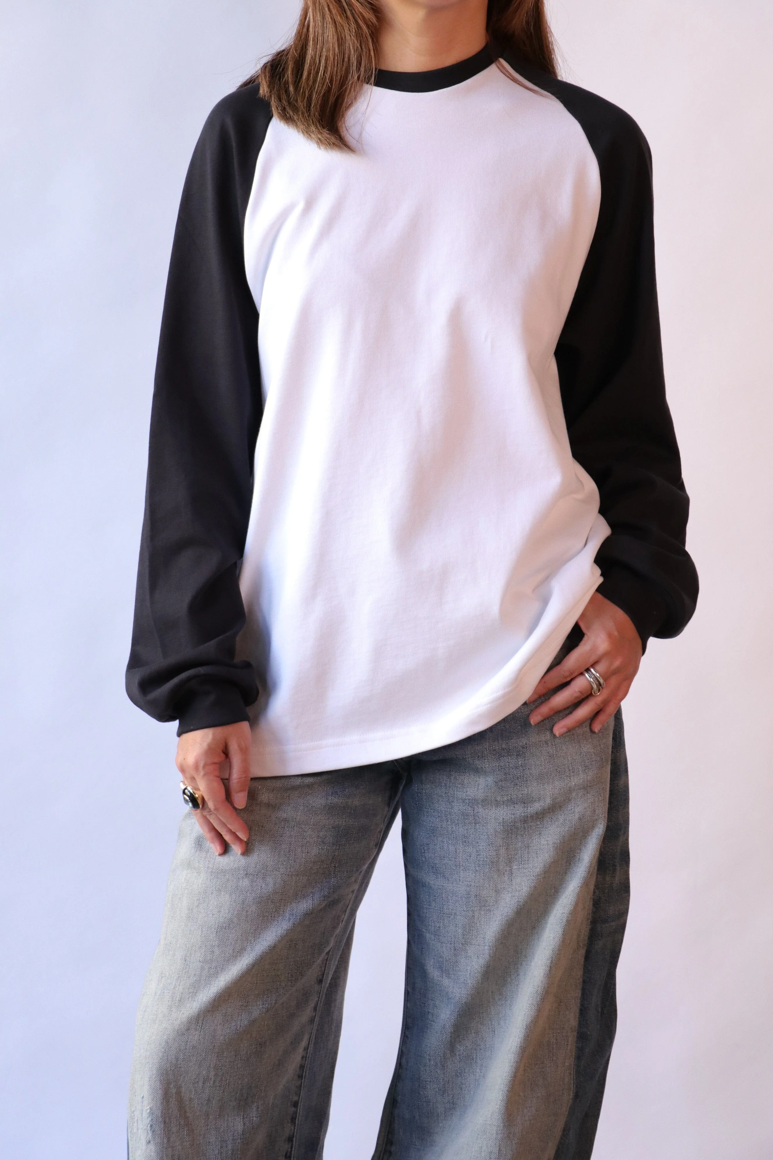 Tibi Perfect T Sculpted Baseball T in Black/White Multi - Image 5