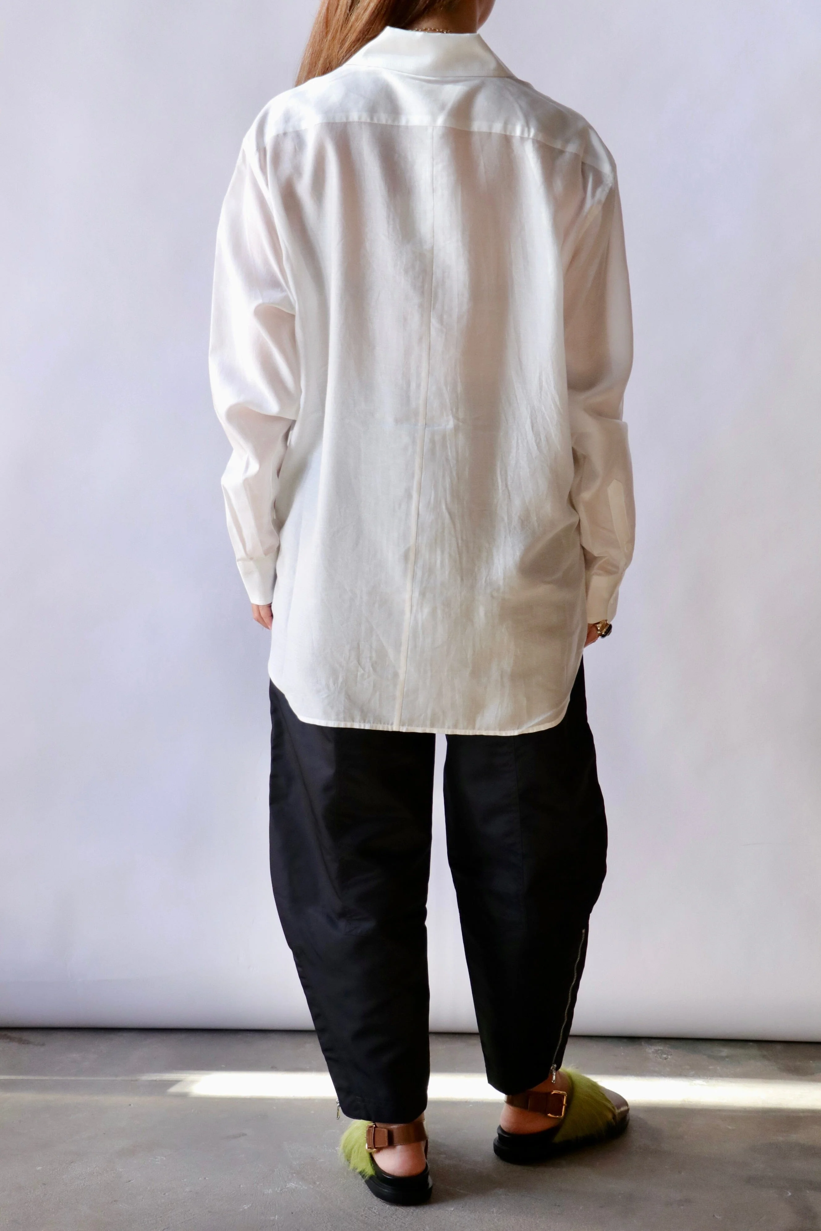 Tibi Silk Voile Easy Pintucked Shirt in Ivory - Image 4