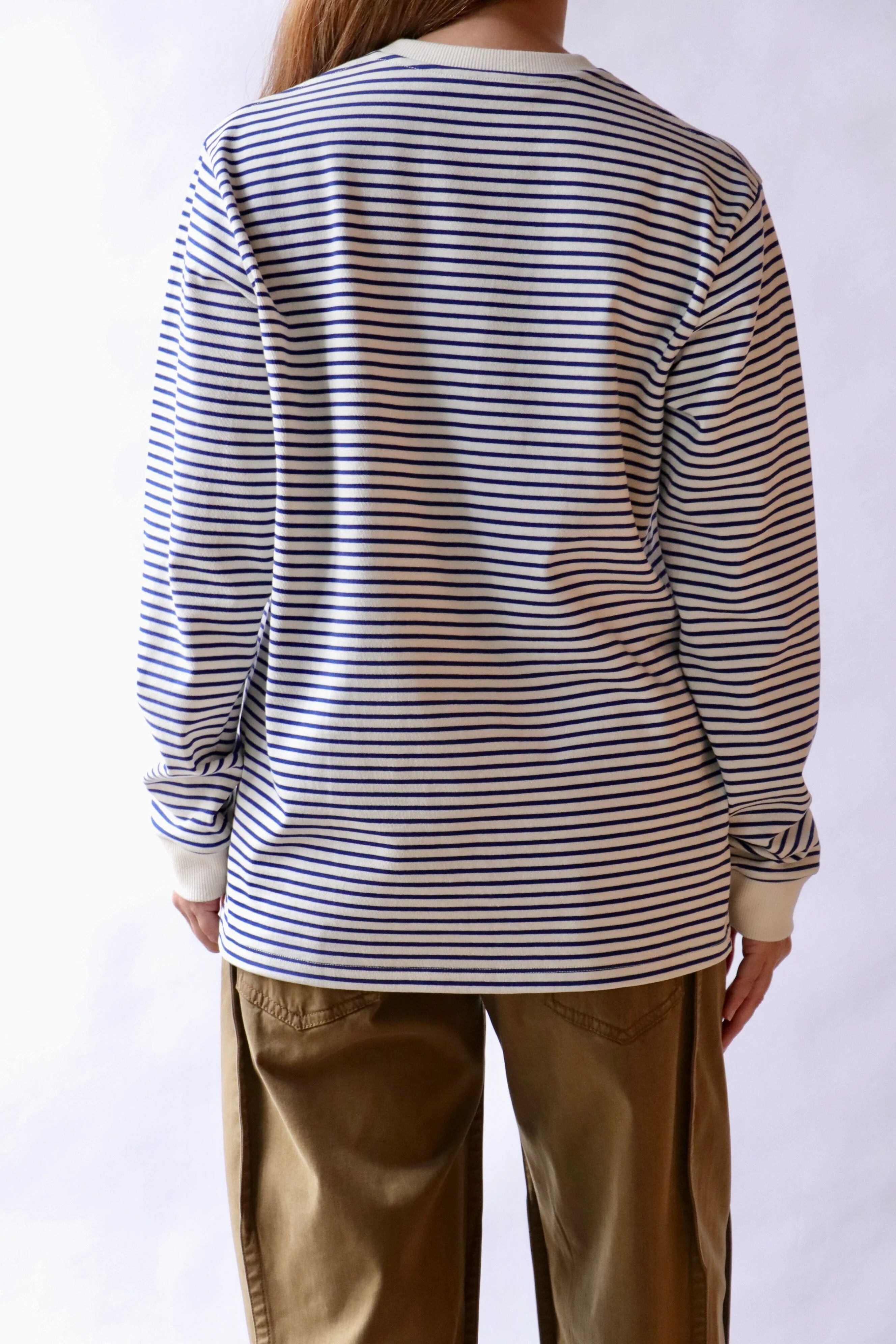 Tibi Striped Perfect Unisex Long Sleeve T-Shirt in Navy Multi - Image 3