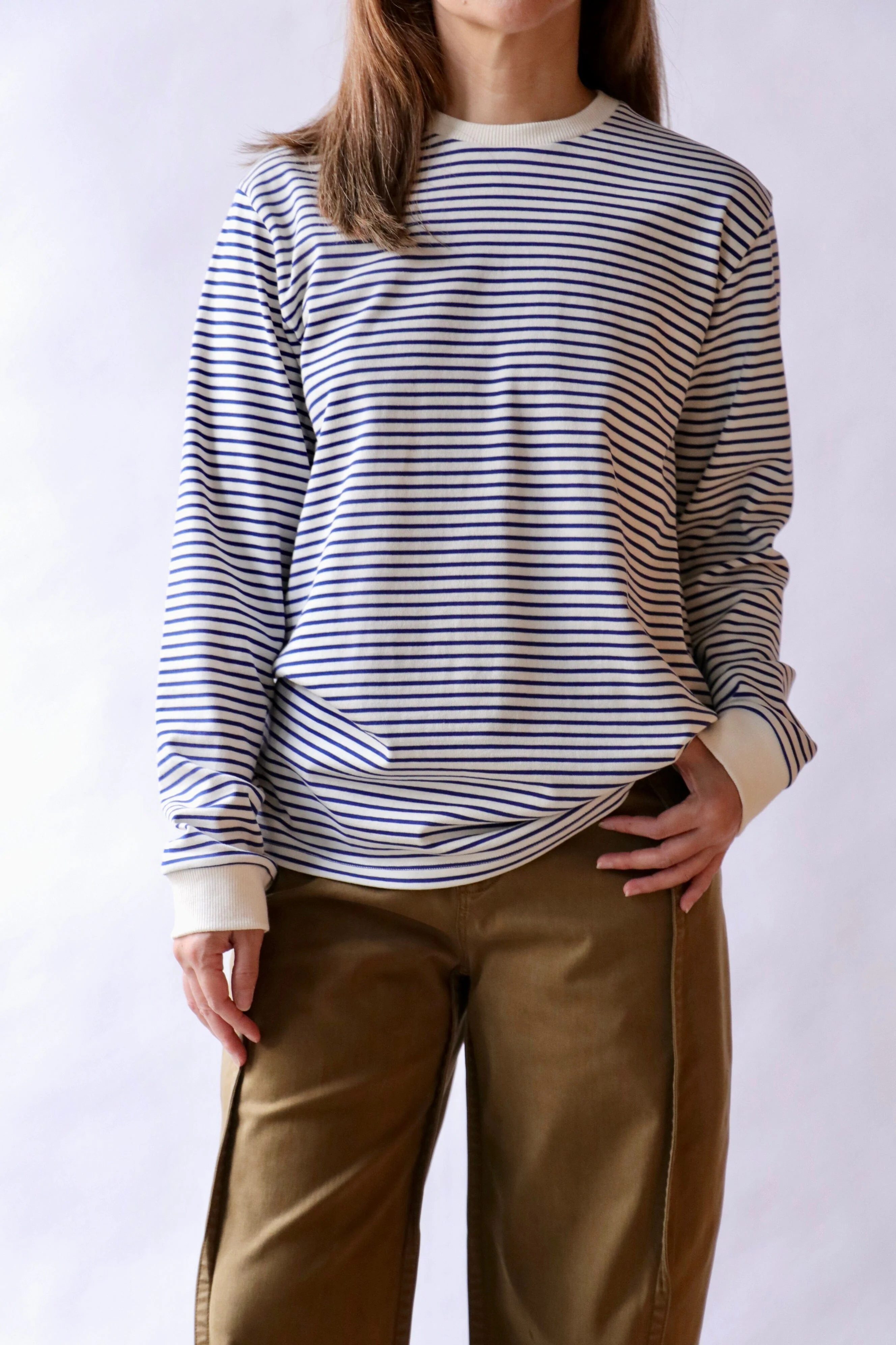 Tibi Striped Perfect Unisex Long Sleeve T-Shirt in Navy Multi - Image 4